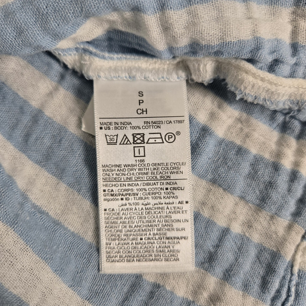 Old Navy Womens Puff Sleeve Mini Shirt Dress Size S Blue Striped Coastal Peasant - Picture 5 of 7